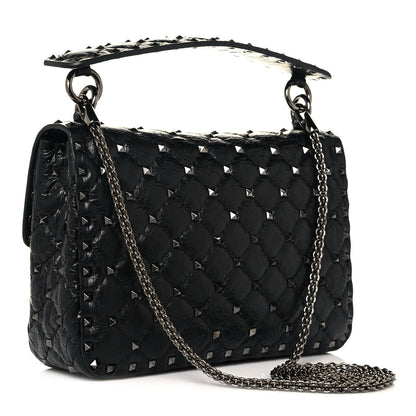 Valentino Garavani Craquele Nappa Medium Rockstud Spike Shoulder Bag Black 3 of 11