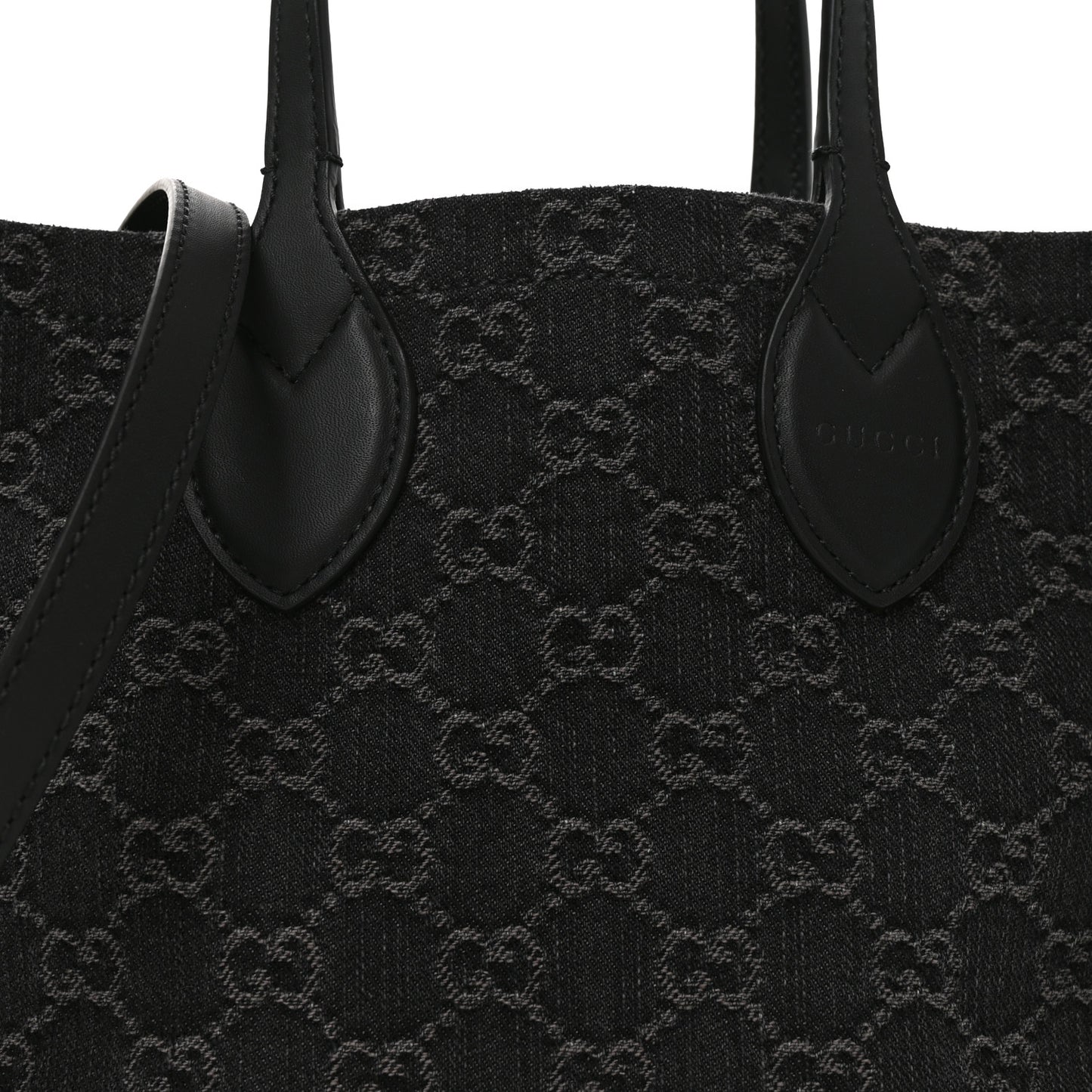 Denim Ophidia GG Monogram Tote Medium Black Grey