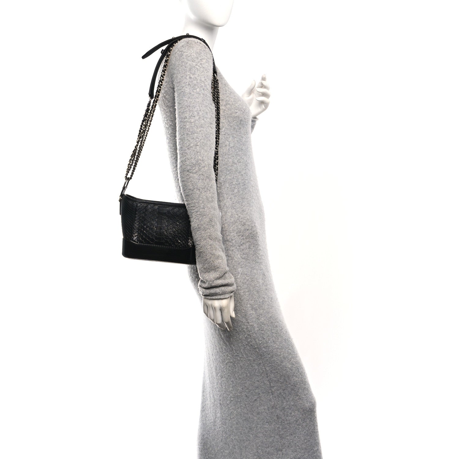 Chanel Snakeskin Patent Calfskin Small Gabrielle Hobo Black 2 of 10