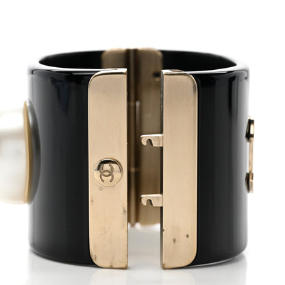 Chanel Resin Pearl CC Cuff Bracelet Gold Black 4 of 4
