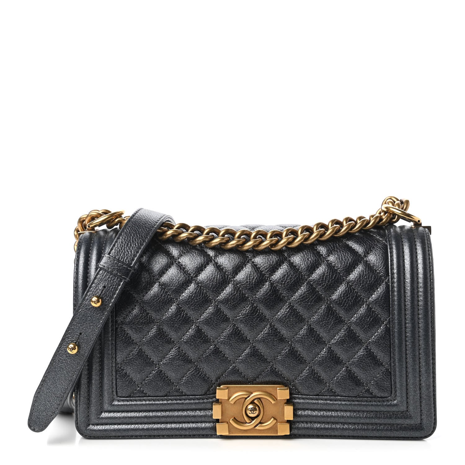 Chanel Metallic Calfskin Quilted Medium Boy Flap Grey 1 of 11