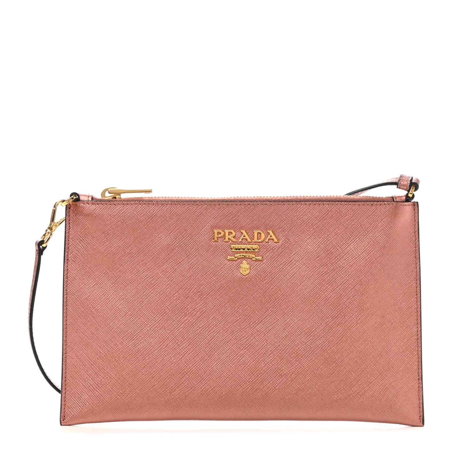Metallic Saffiano Small Flat Pouch Antico Mordore
