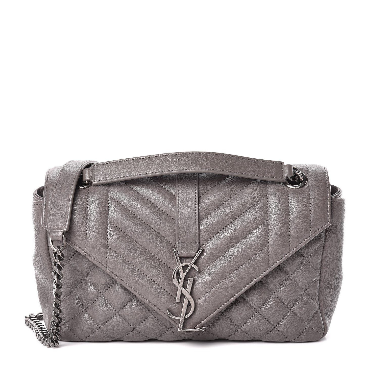 Sheepskin Tri-Quilt Monogram Medium College Bag Gray