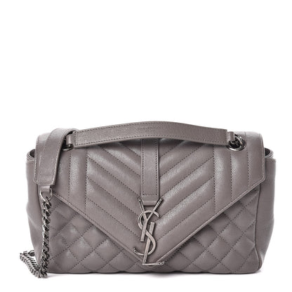 Saint Laurent Sheepskin Tri-Quilt Monogram Medium College Bag Gray 1 of 14