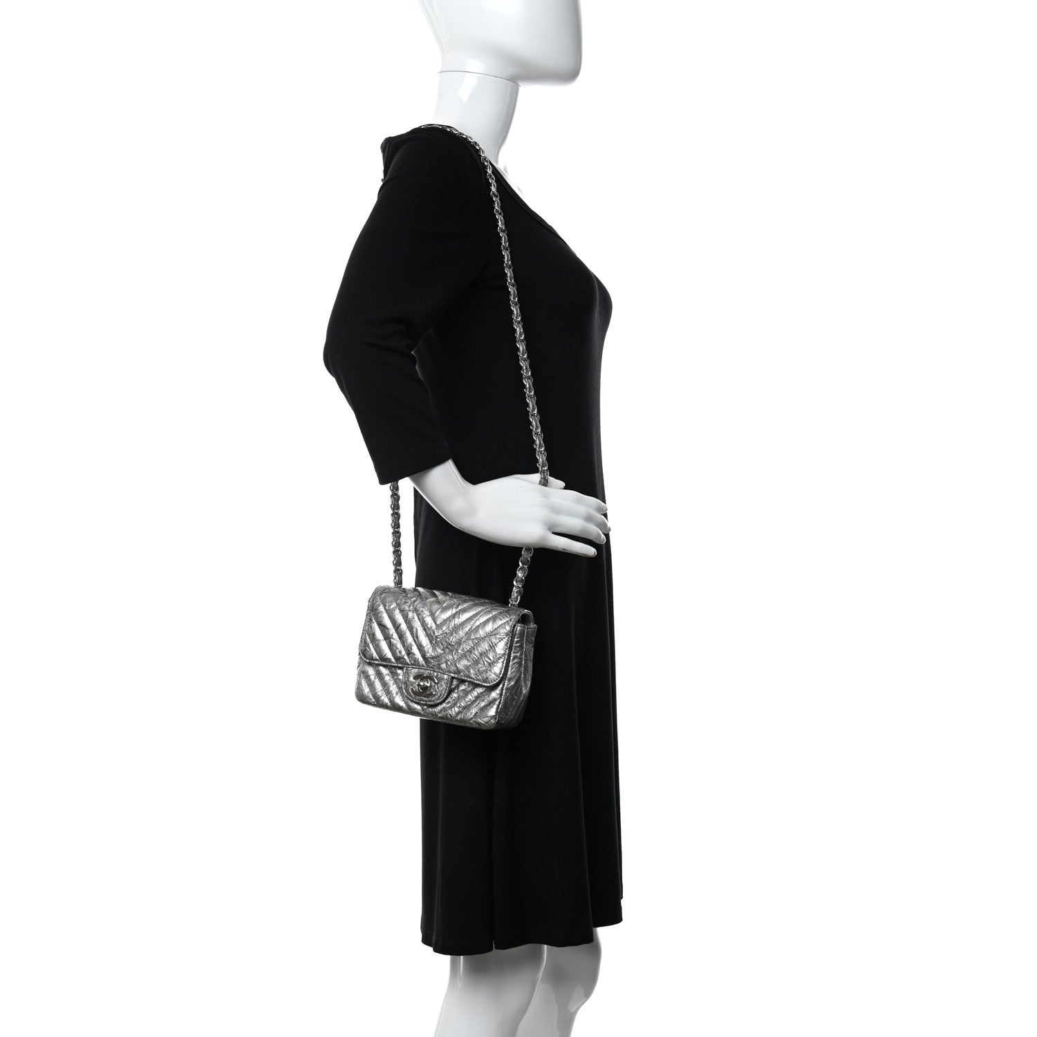 Chanel Metallic Patent Crumpled Calfskin Chevron Quilted Mini Square Flap Silver 2 of 16
