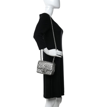 Chanel Metallic Patent Crumpled Calfskin Chevron Quilted Mini Square Flap Silver 2 of 16