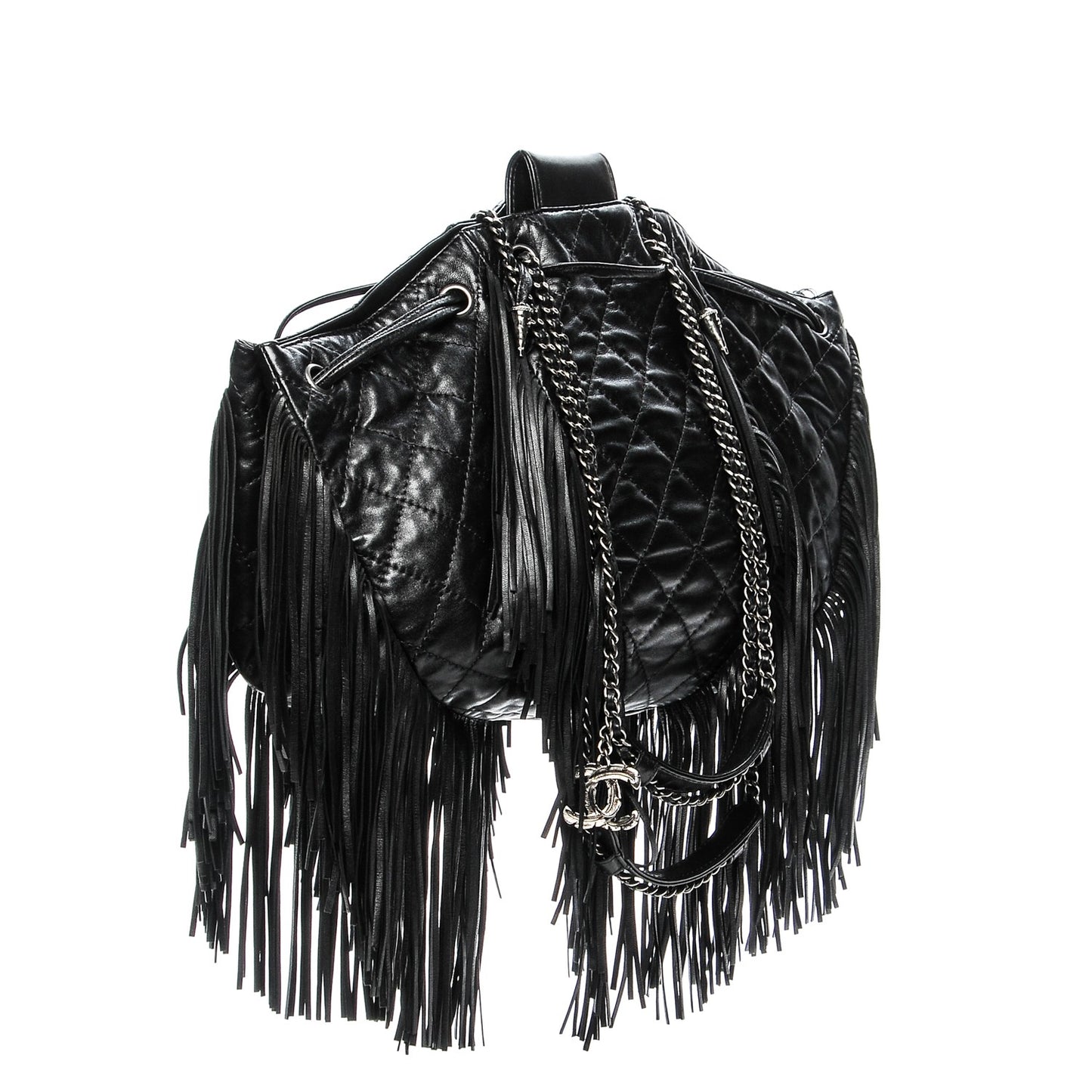 Lambskin Quilted Western Baluchon Fringe Bag Black