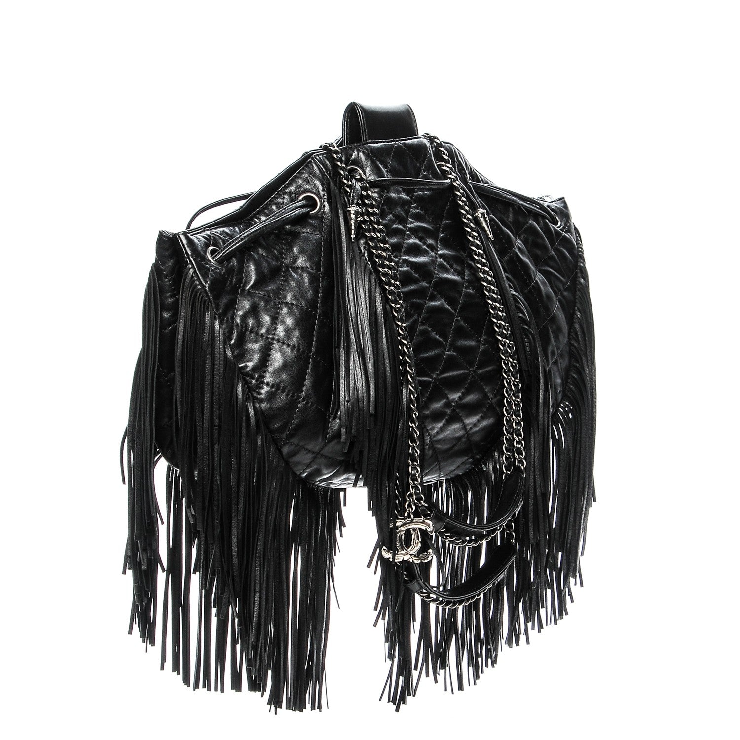 Chanel Lambskin Quilted Western Baluchon Fringe Bag Black 3 of 7