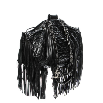 Chanel Lambskin Quilted Western Baluchon Fringe Bag Black 3 of 7