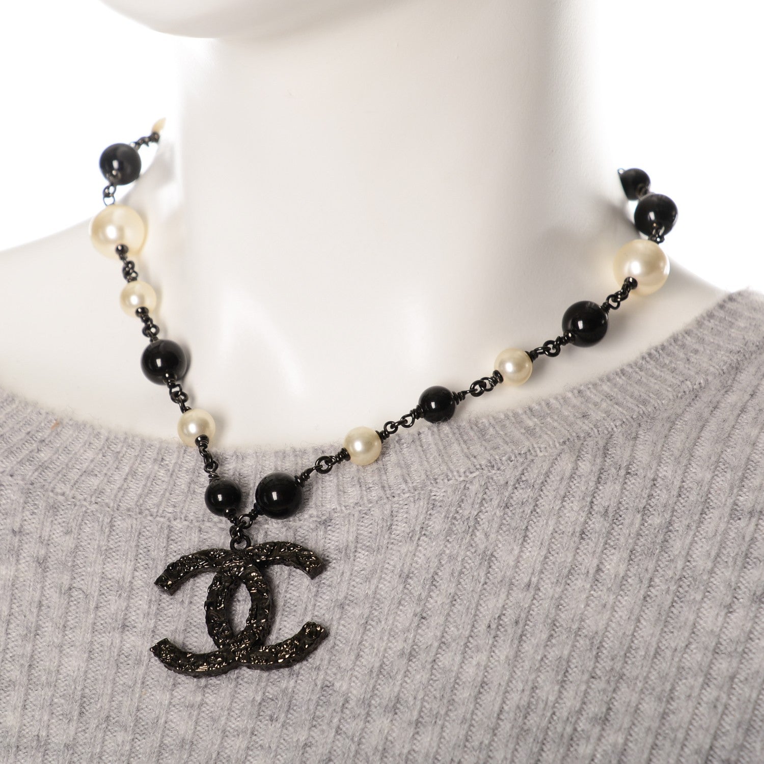Chanel Ruthenium Pearl Beaded CC Short Necklace Black 2 of 4