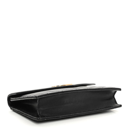 Saint Laurent Grain De Poudre Matelasse Chevron Monogram Envelope Chain Wallet Black 4 of 10