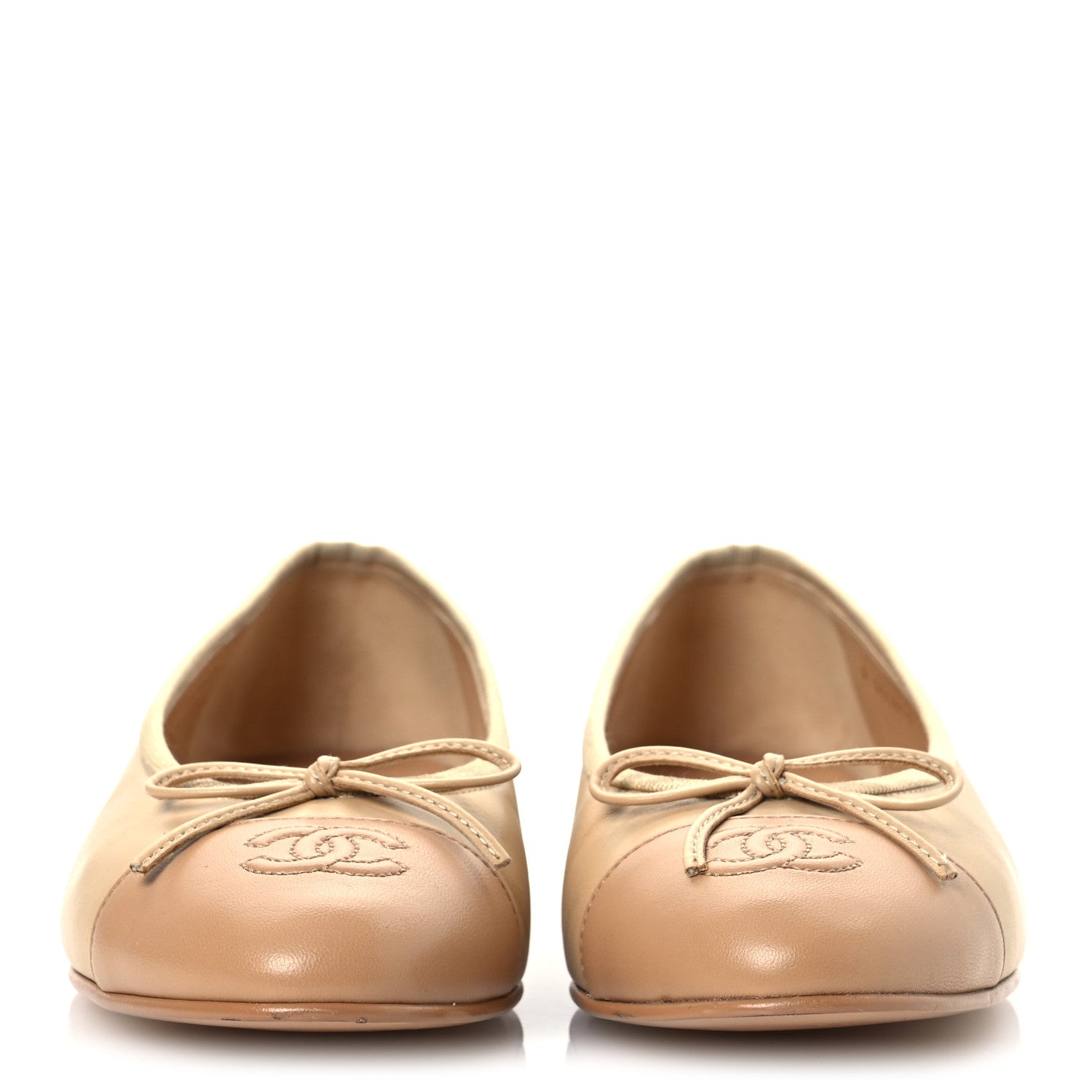 Chanel Lambskin Cap Toe CC Ballerina Flats 37.5 Beige Light Beige 3 of 14
