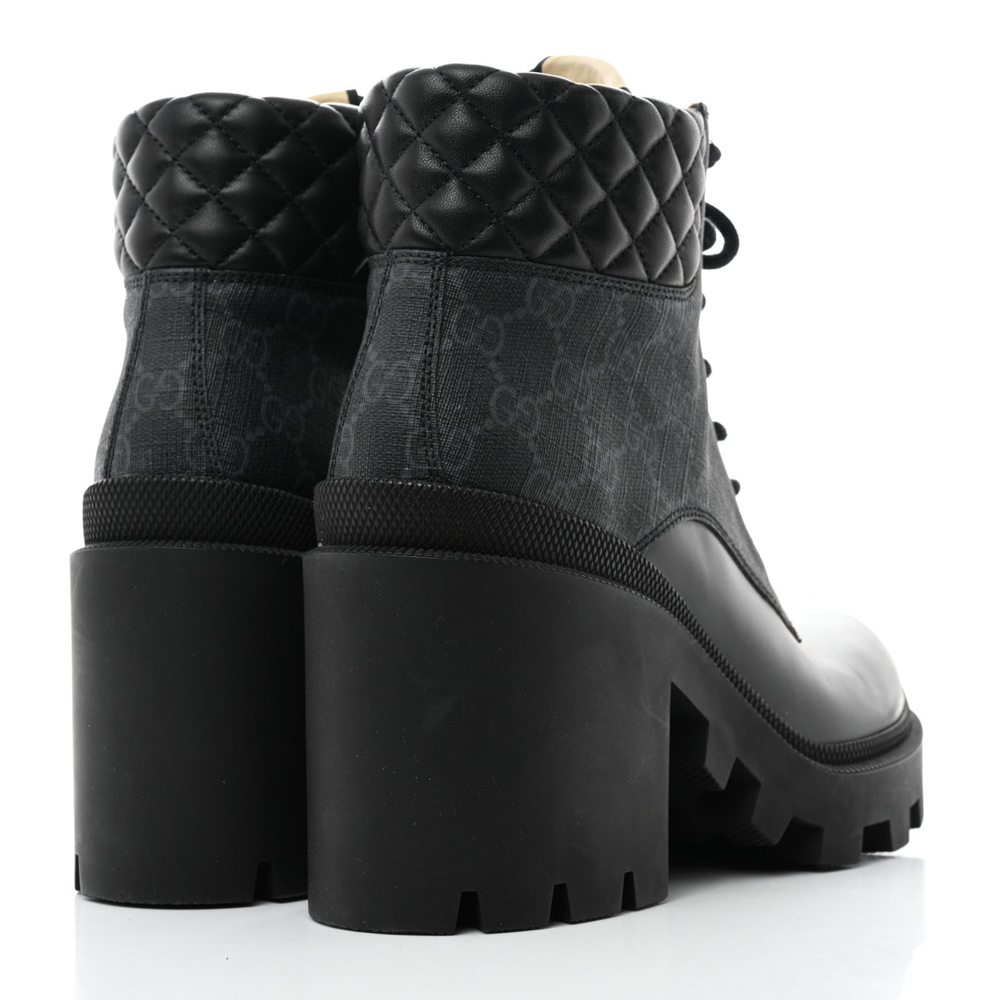 Calfskin GG Supreme Monogram Nappa Quilted Lace Up Ankle Boots 40 Black