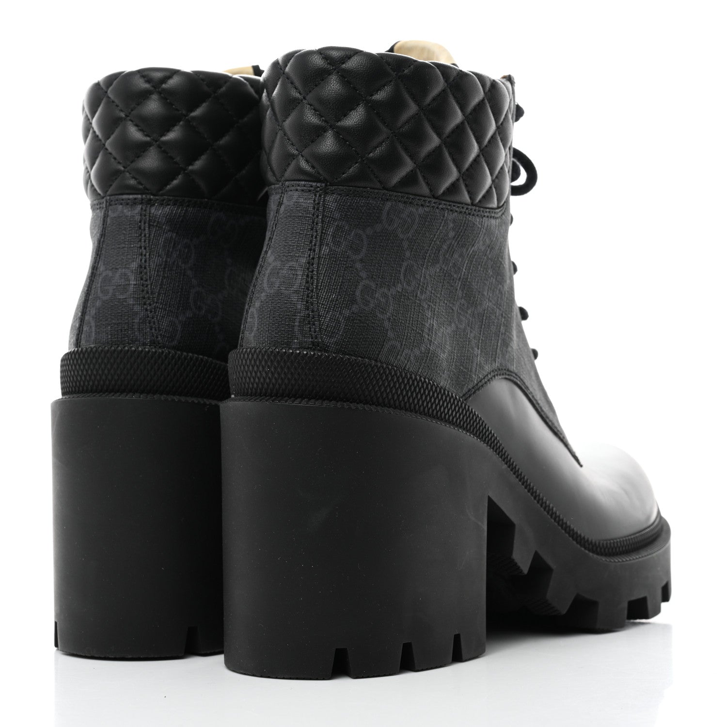 Gucci Calfskin GG Supreme Monogram Nappa Quilted Lace Up Ankle Boots 40 Black 4 of 8