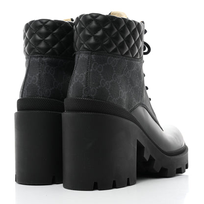 Gucci Calfskin GG Supreme Monogram Nappa Quilted Lace Up Ankle Boots 40 Black 4 of 8