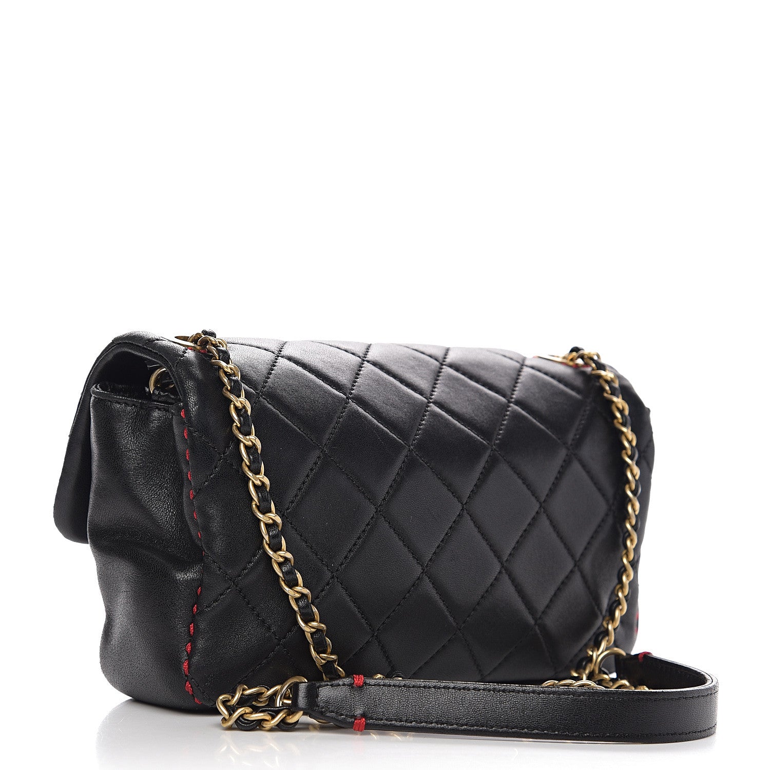 Chanel Lambskin Quilted Small Contrast Stitch Flap Black 2 of 9