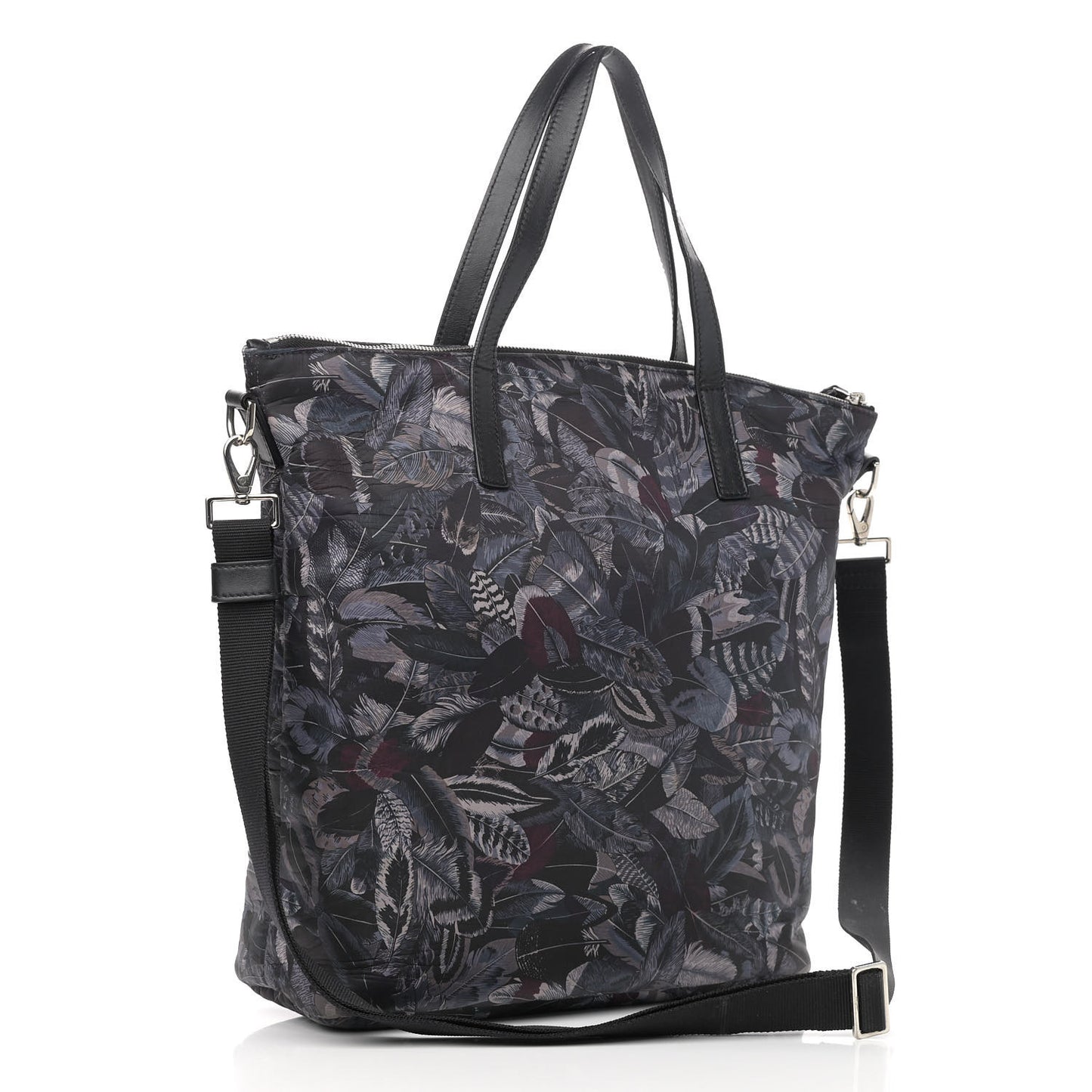 Nylon Feather Print Milos Tote Black Multicolor