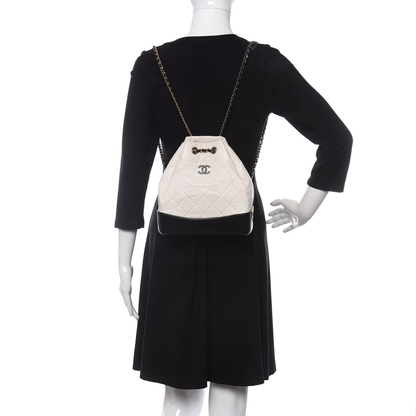 Aged Calfskin Quilted Small Gabrielle Backpack Black White