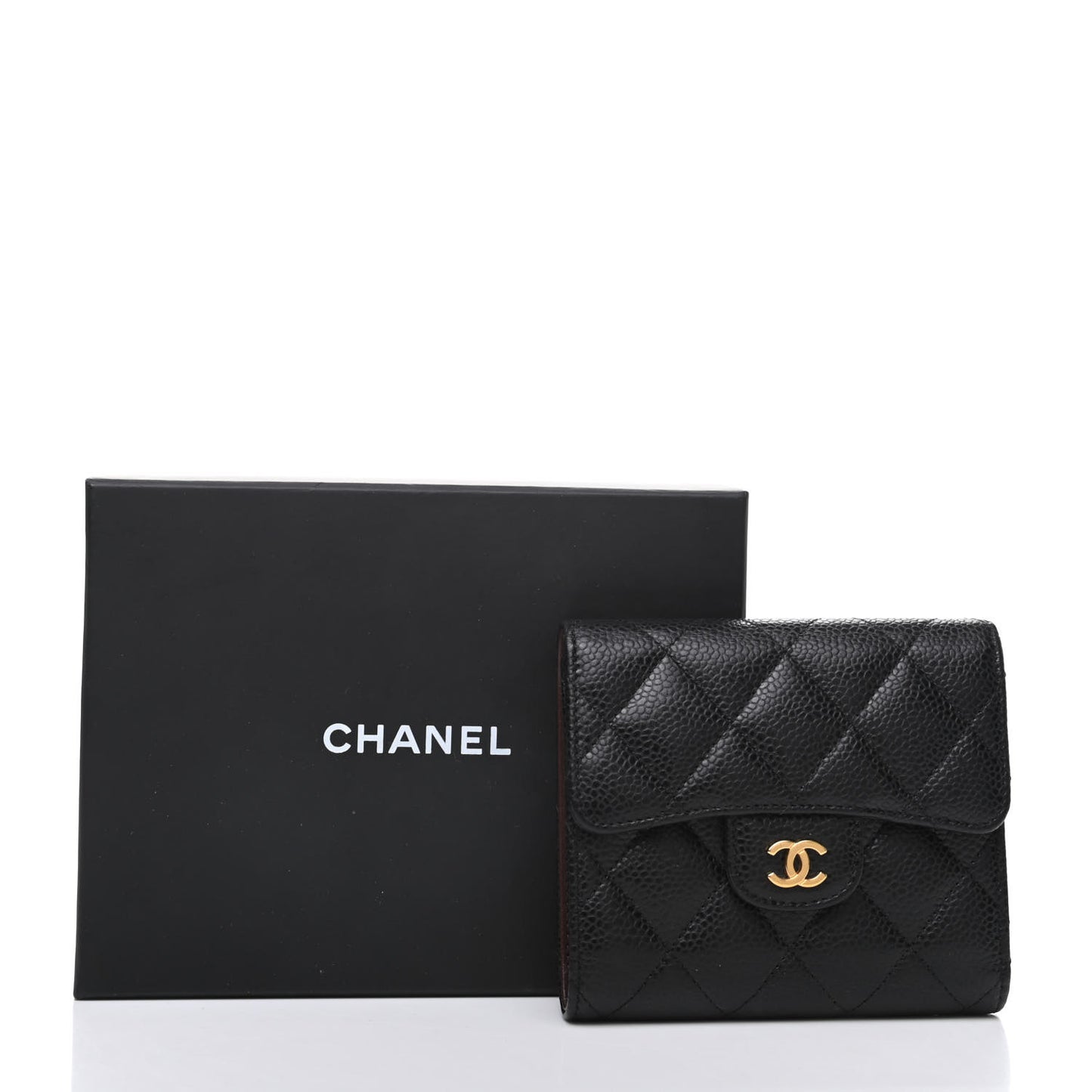 Caviar Quilted Compact Flap Wallet Black