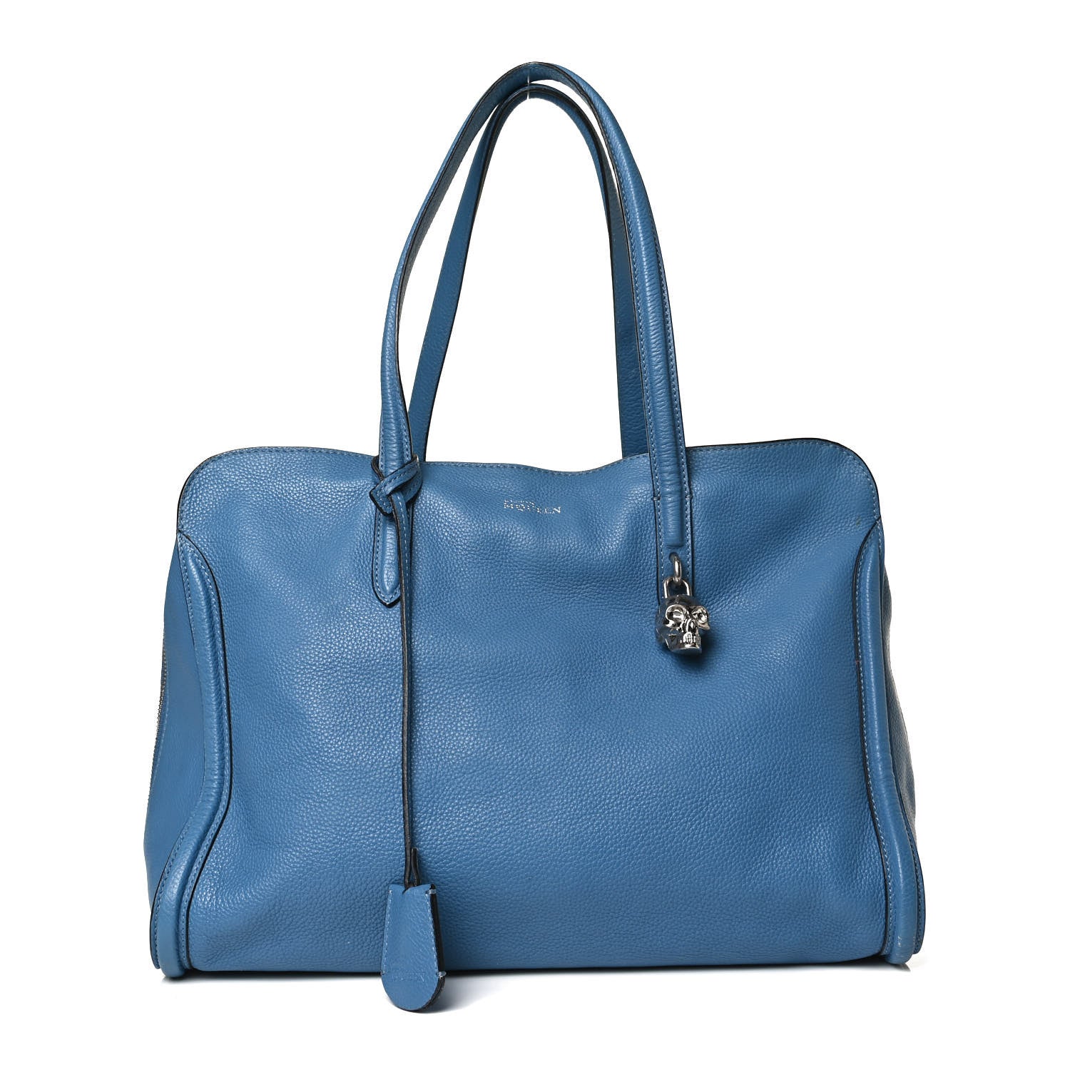 Alexander McQueen Pebbled Calfskin Large Skull Padlock Zip Around Tote Light Blue 1 of 17