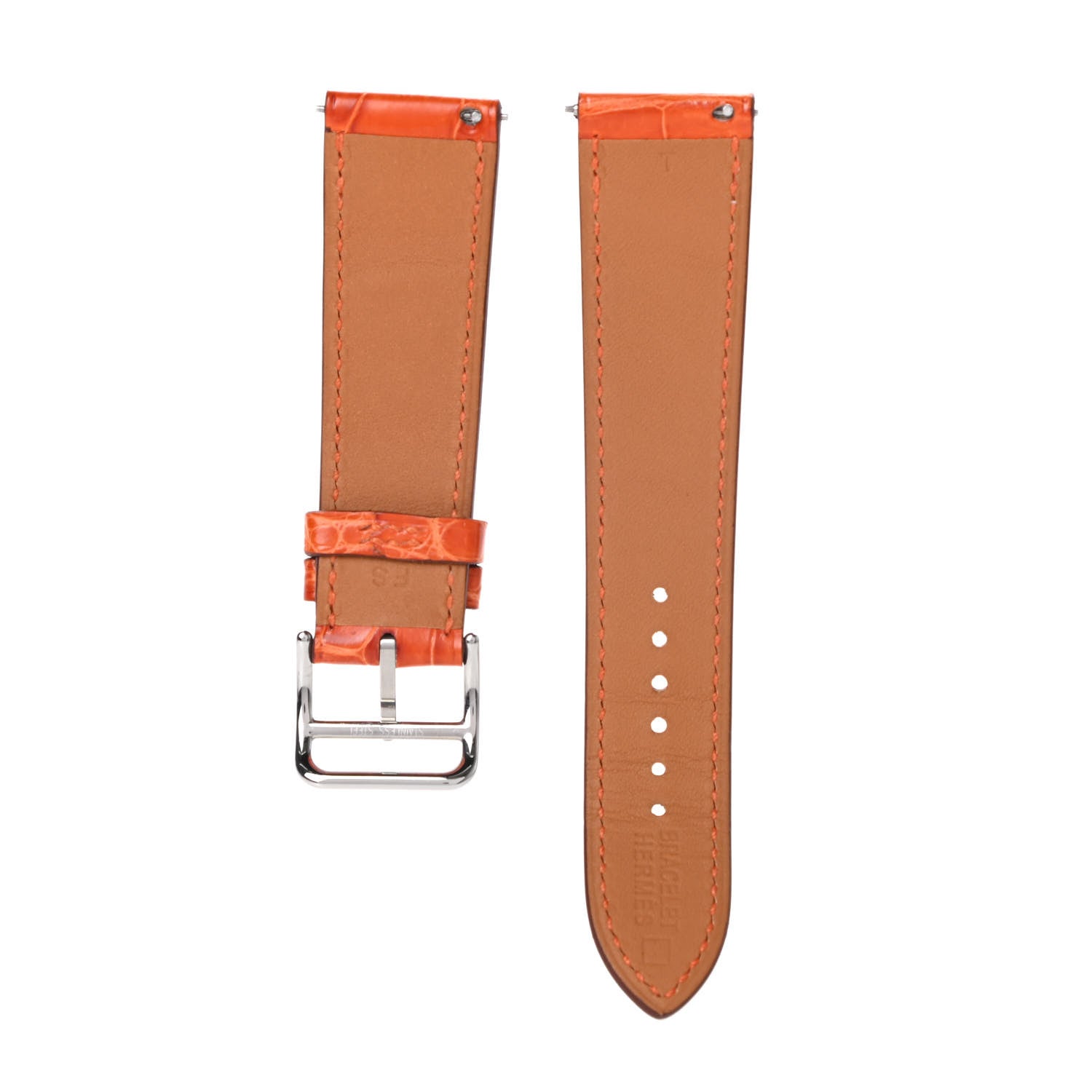Hermes Shiny Alligator Heure H Hour Watch MM Strap Orange 3 of 4