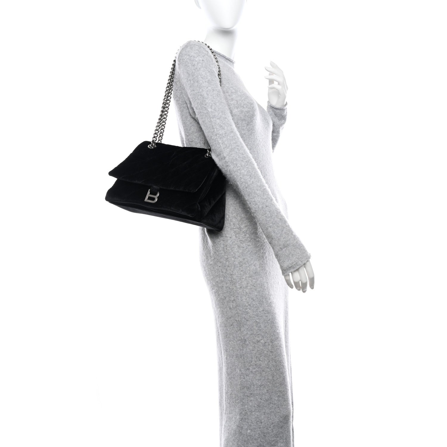 Balenciaga Crushed Velvet Quilted Medium Crush Chain Bag Black 2 of 10