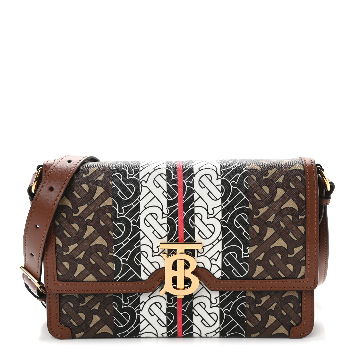 Burberry E-Canvas Monogram Stripe Small TB Bag Bridle Brown 1 of 9