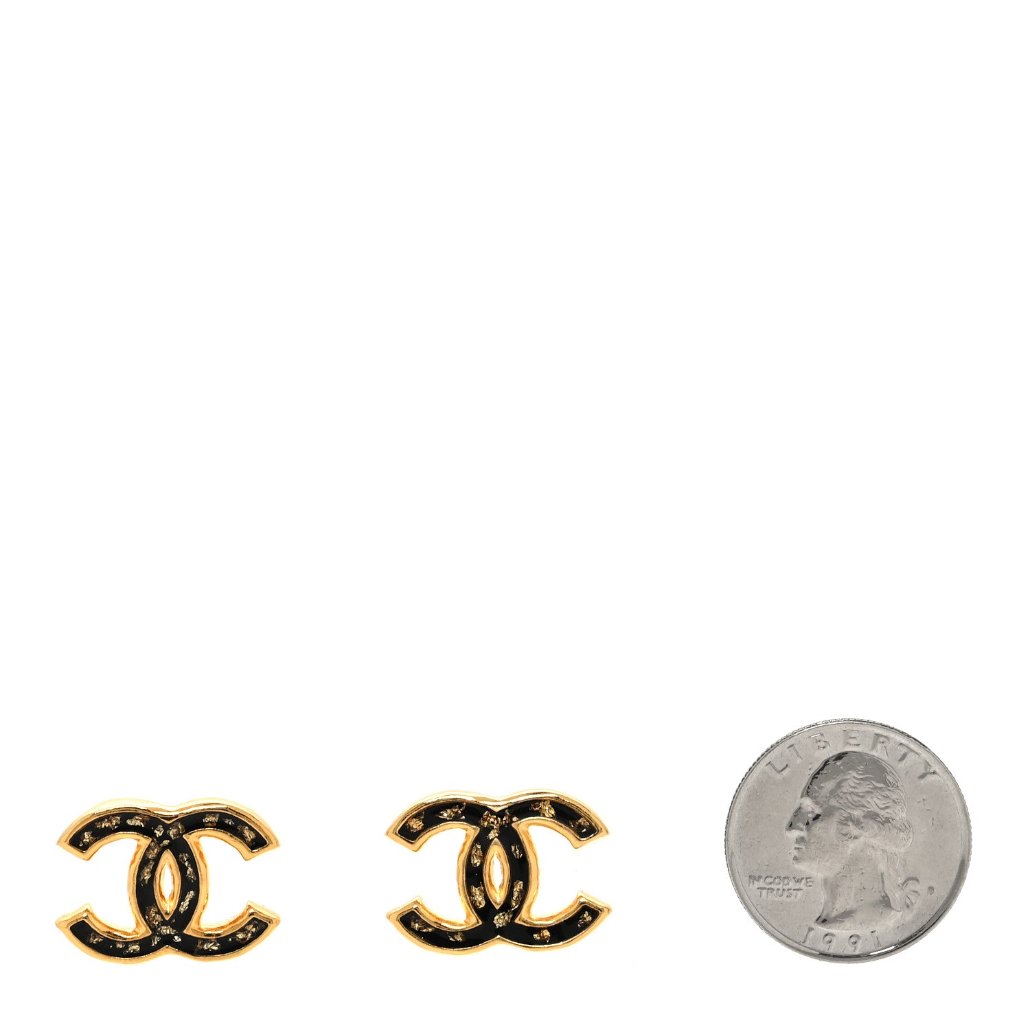 Chanel Resin CC Stud Earrings Black Gold 2 of 5