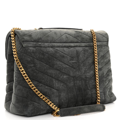 Saint Laurent Suede Y Quilted Monogram Medium Loulou Chain Satchel Storm 3 of 10