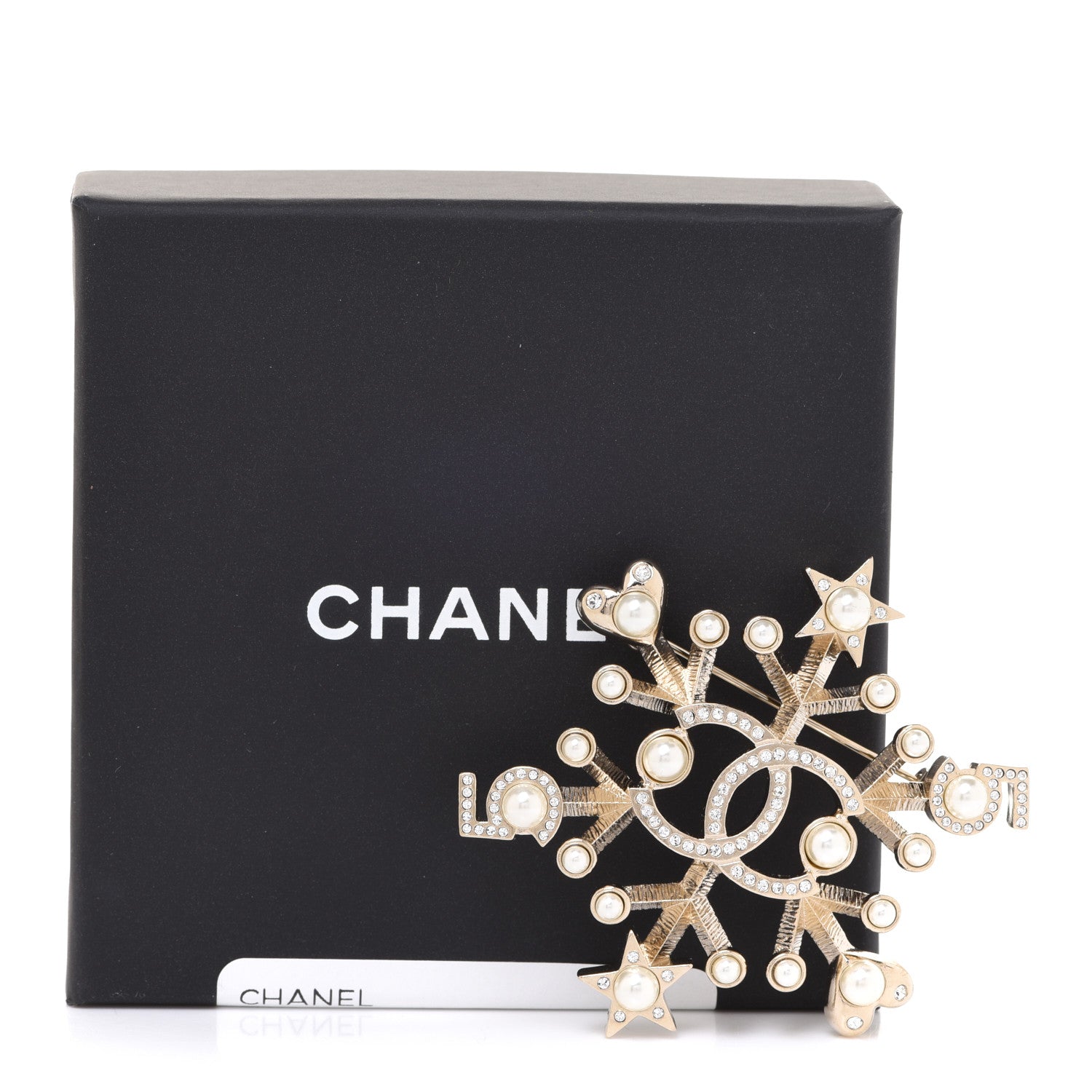 Chanel Crystal Pearl Hearts CC Brooch Gold 5 of 5