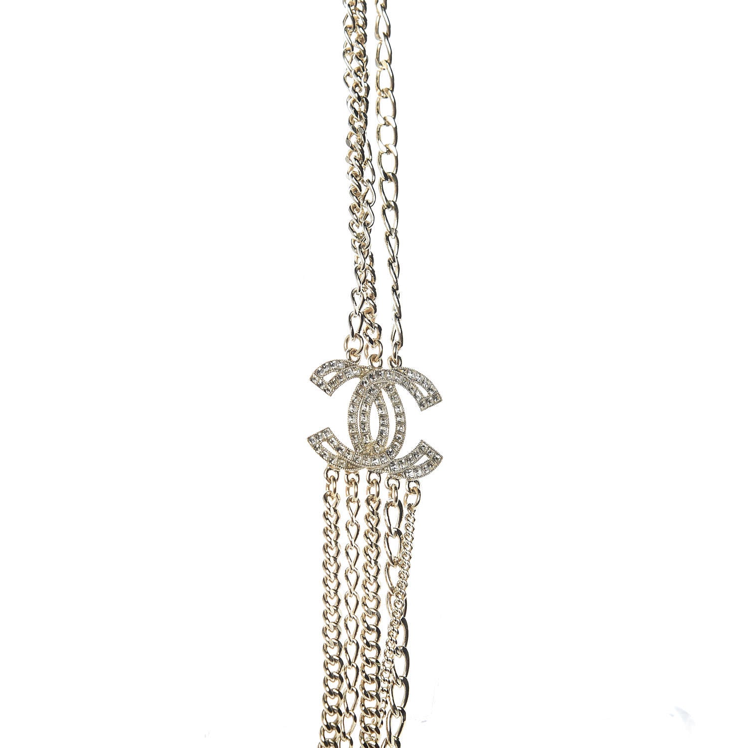Chanel Multi Strand Chain Baguette Crystal CC Necklace Gold 5 of 7
