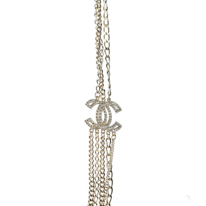 Chanel Multi Strand Chain Baguette Crystal CC Necklace Gold 5 of 7