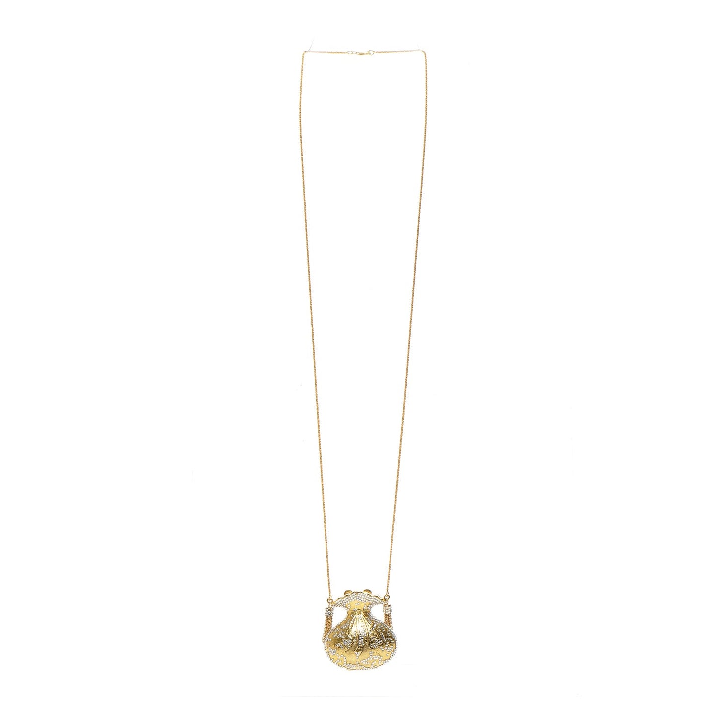 Crystal Minaudiere Pill Box Necklace Gold