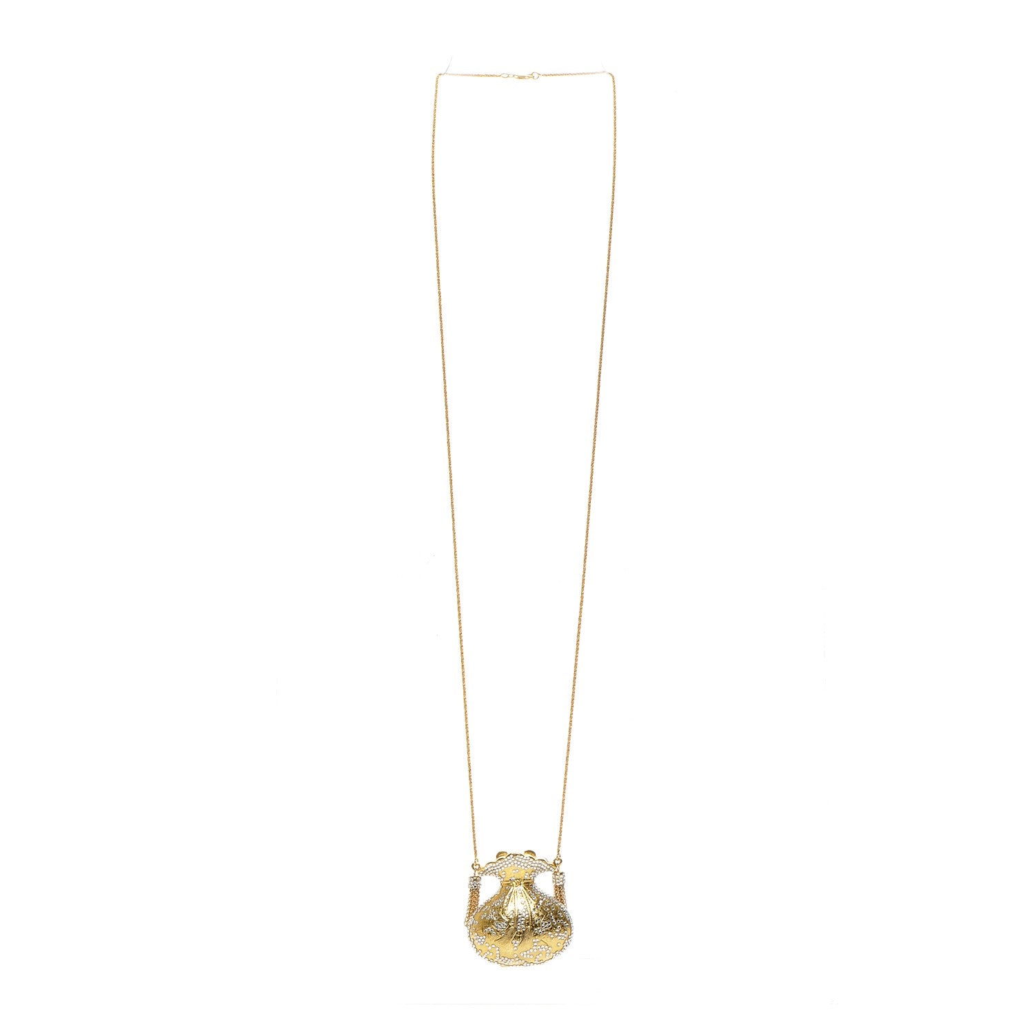 Judith Leiber Crystal Minaudiere Pill Box Necklace Gold 3 of 6