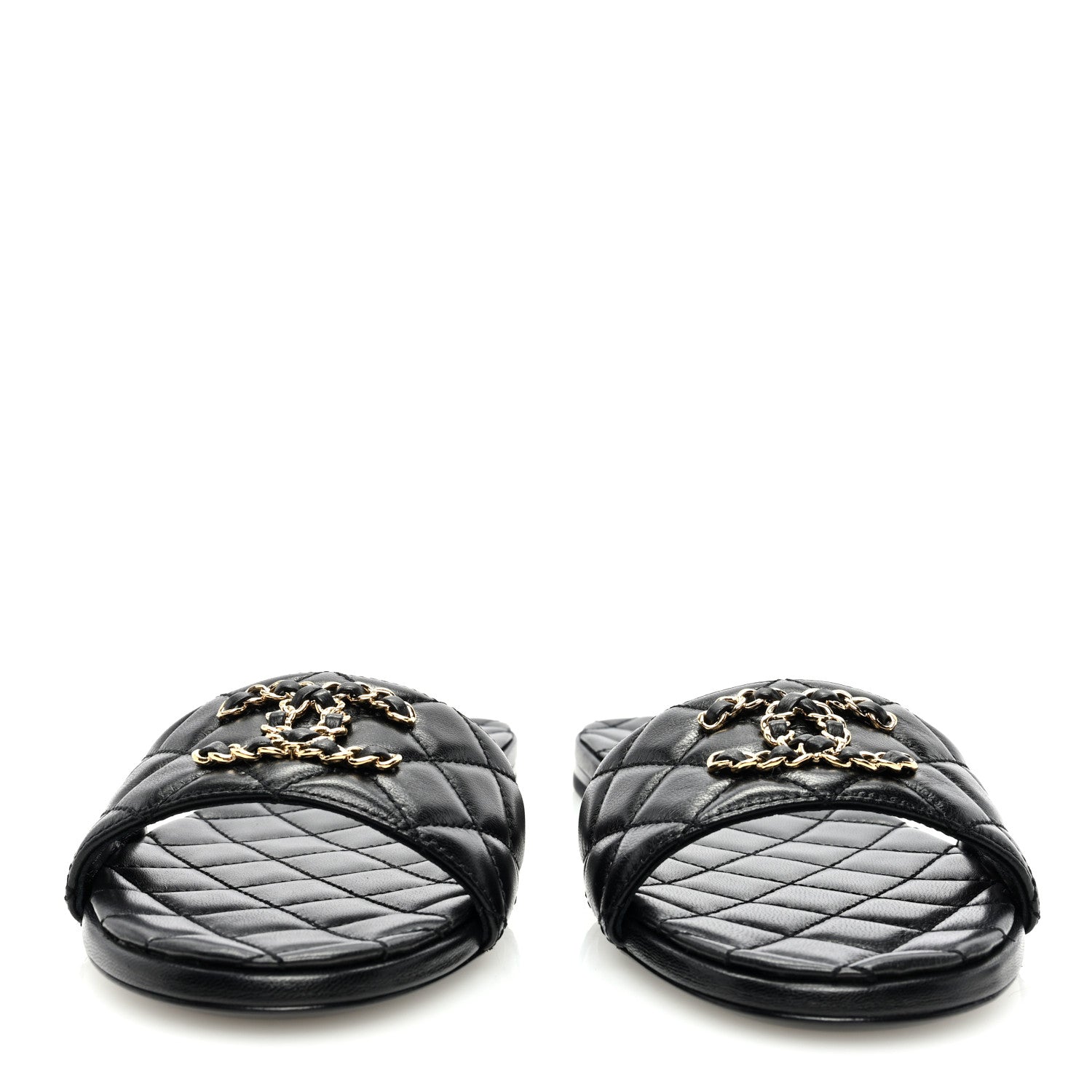 Chanel Shiny Goatskin Quilted CC Mules Sandals 39 Black 3 of 8