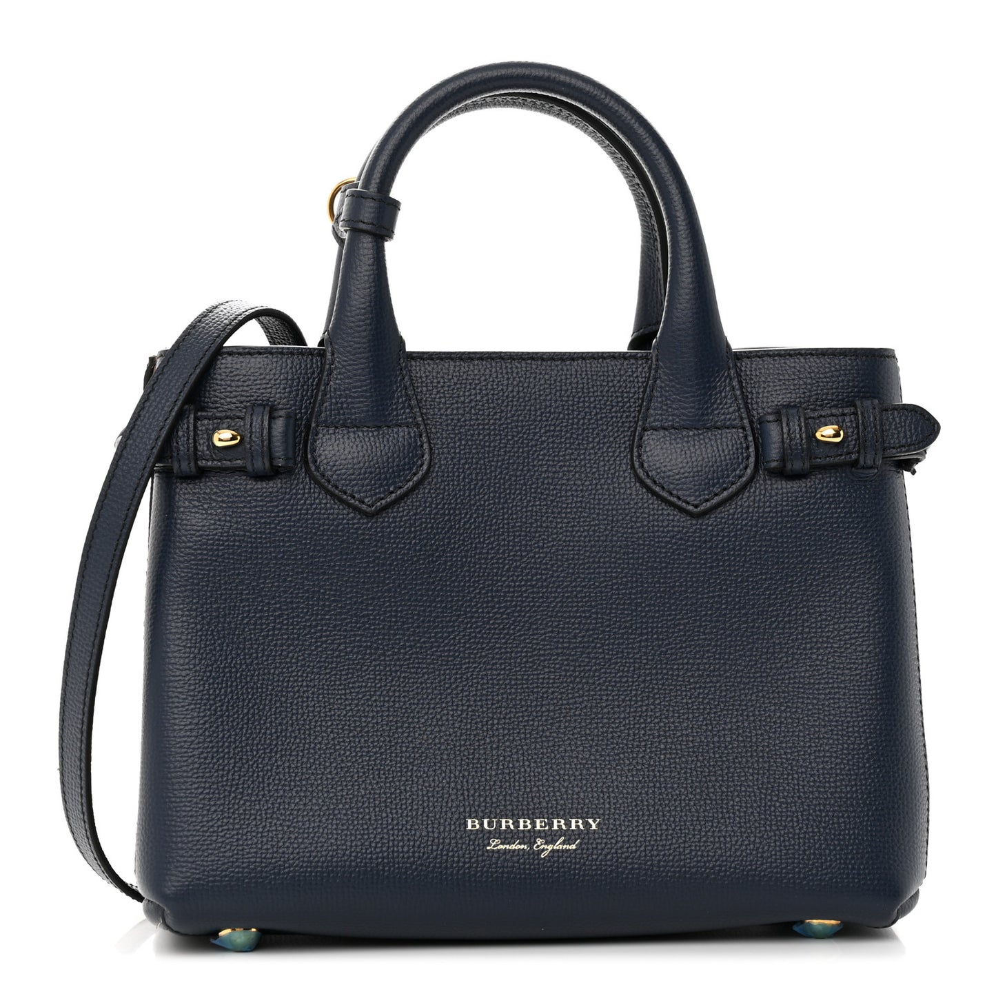 Grainy Calfskin House Check Small Banner Tote Ink Blue
