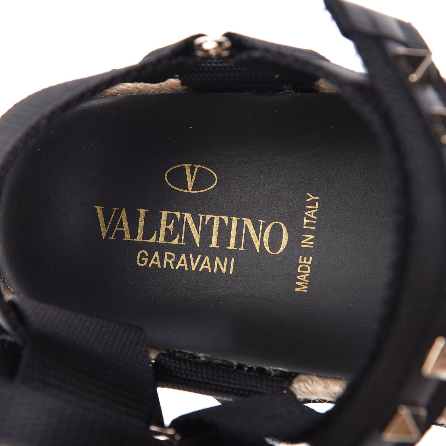 Valentino Garavani Nylon Rockstud Velcro Espadrille Sandals 39 Black 8 of 9
