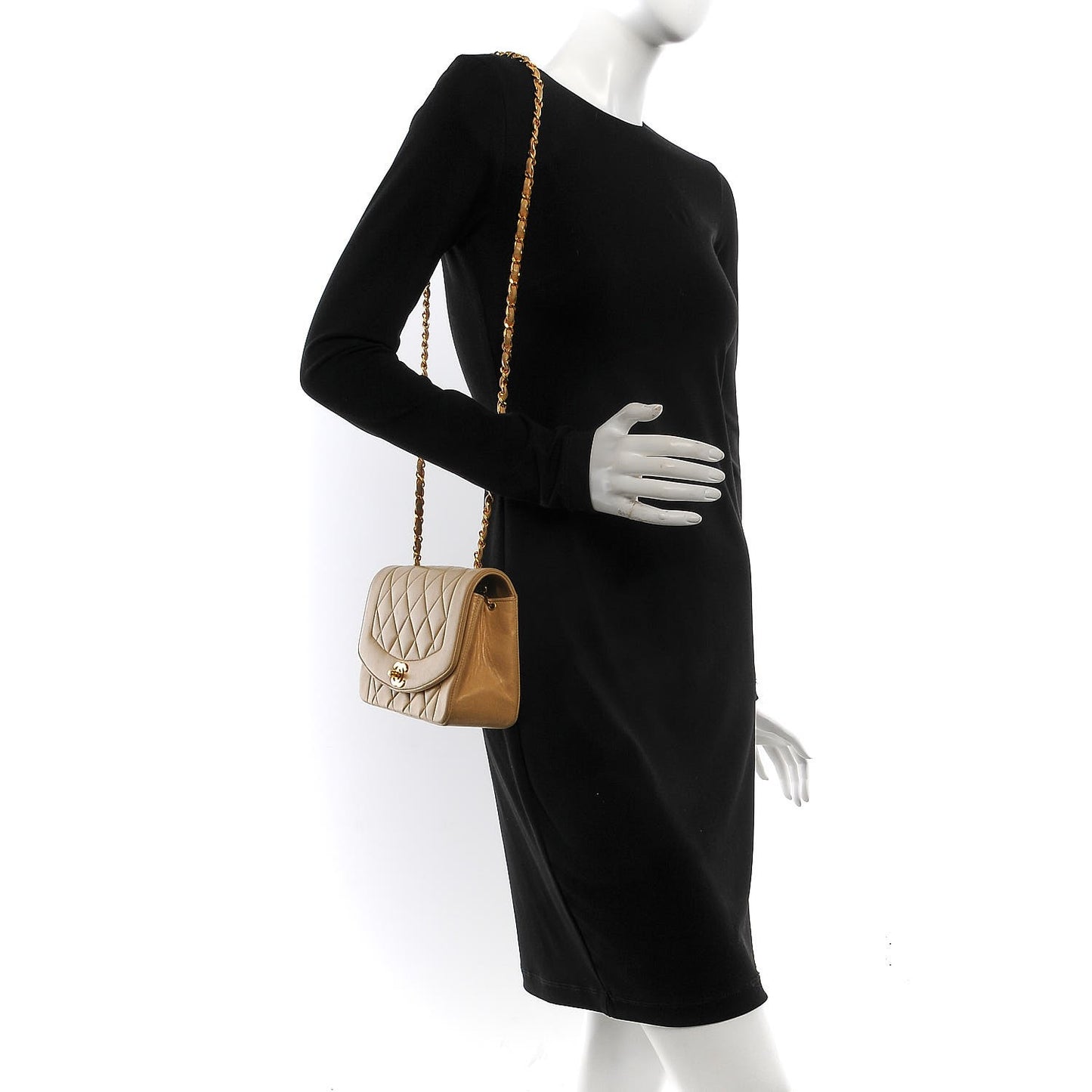 Lambskin Quilted Small Single Flap Beige