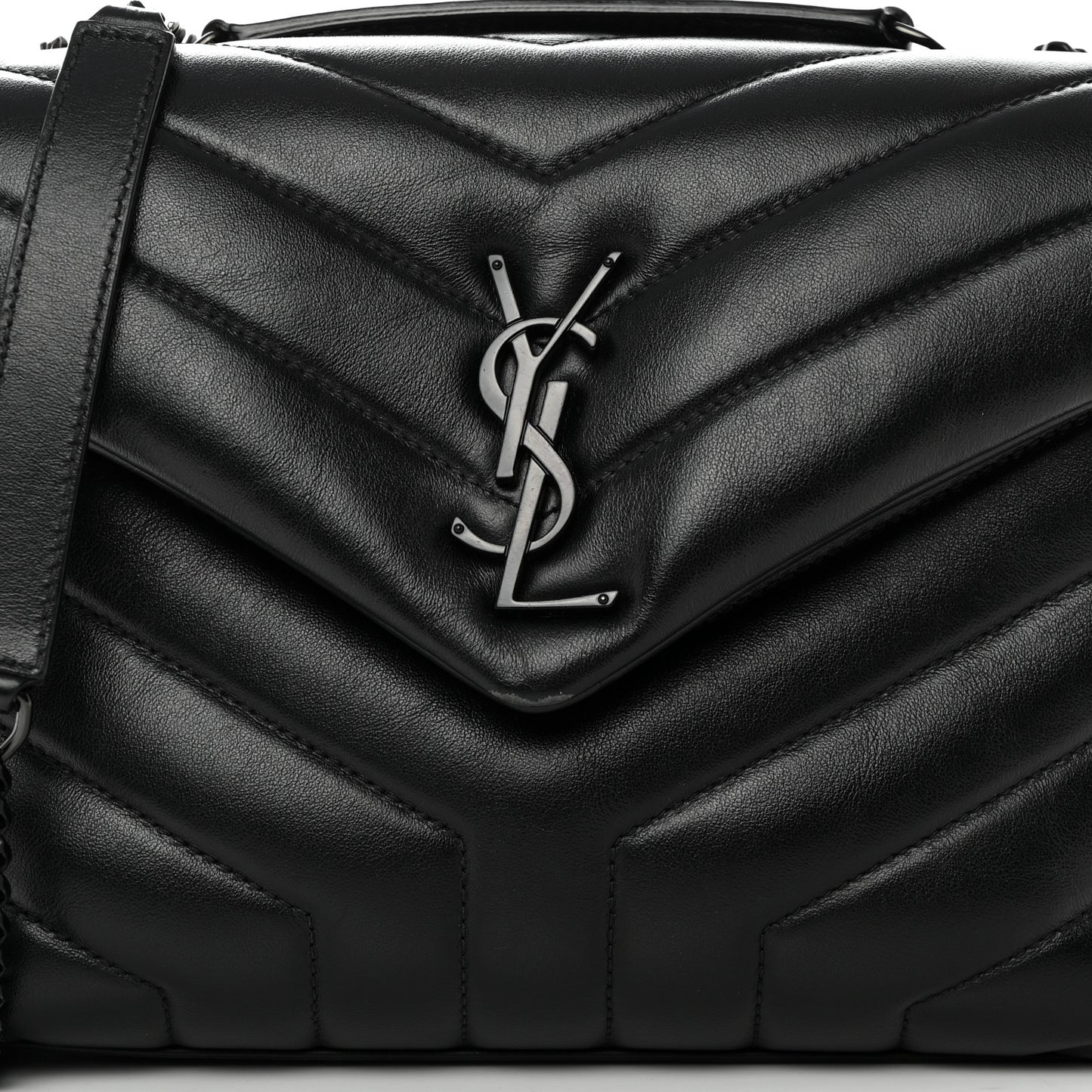Calfskin Y Quilted Monogram Monochrome Small Loulou Chain Satchel Black