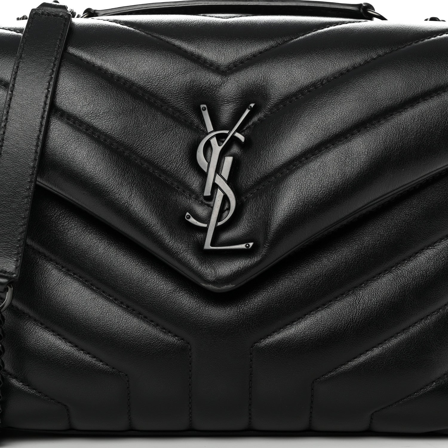 Saint Laurent Calfskin Y Quilted Monogram Monochrome Small Loulou Chain Satchel Black 8 of 13