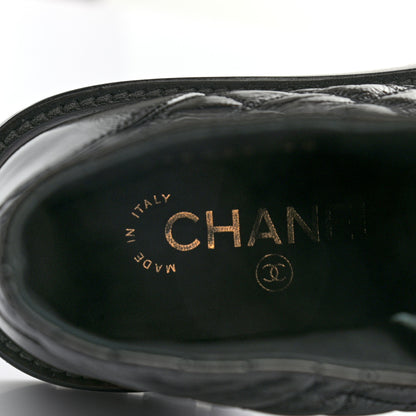 Chanel Shiny Calfskin Quilted Lace Up Combat Boots 35 Black 8 of 12