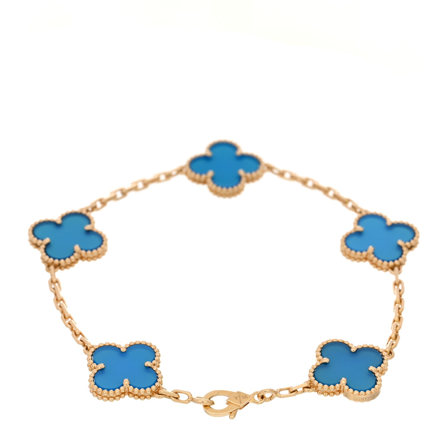 Van Cleef & Arpels 18K Yellow Gold Blue Agate 5 Motifs Vintage Alhambra Bracelet 2 of 5