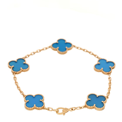 Van Cleef & Arpels 18K Yellow Gold Blue Agate 5 Motifs Vintage Alhambra Bracelet 2 of 5