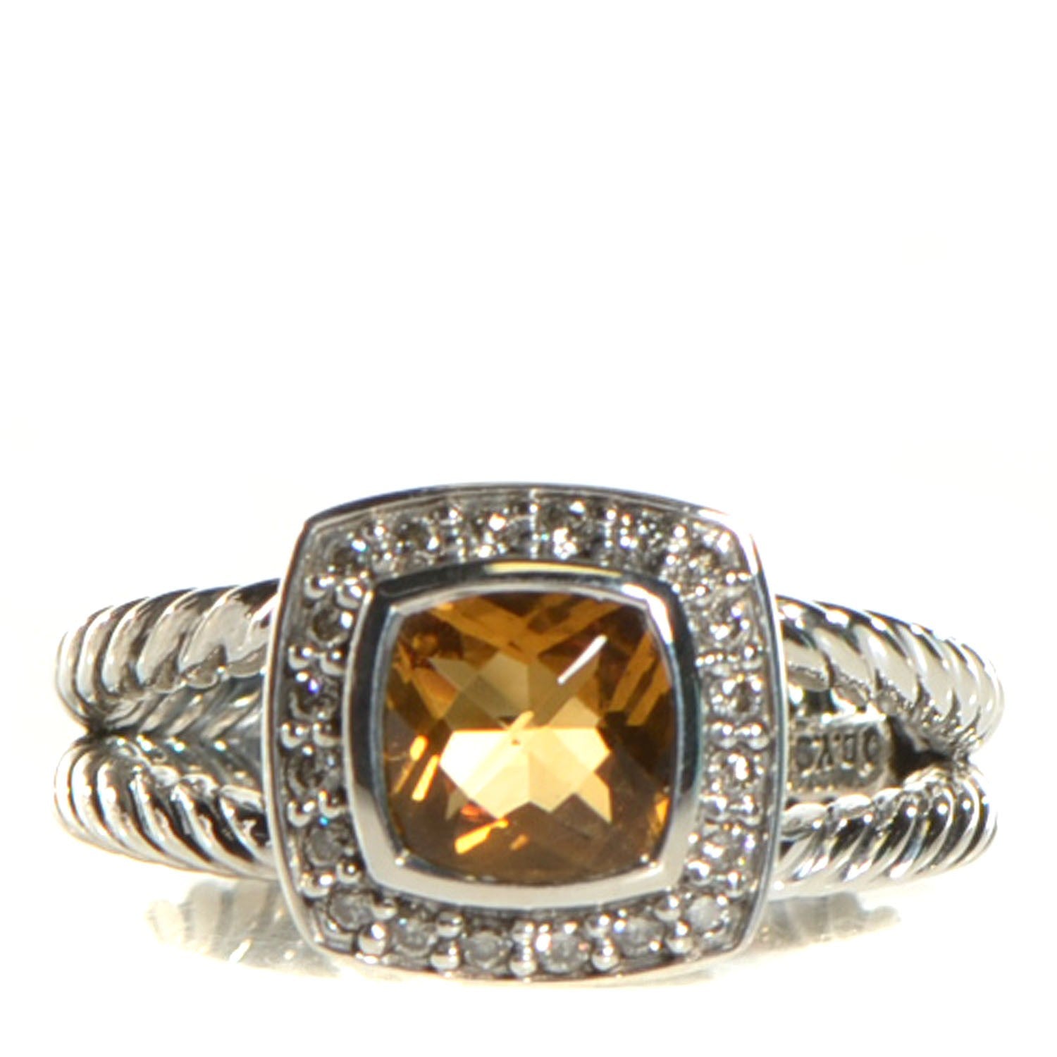 David Yurman Sterling Silver Diamond Citrine 7mm Petite Albion Ring 54 7 1 of 4