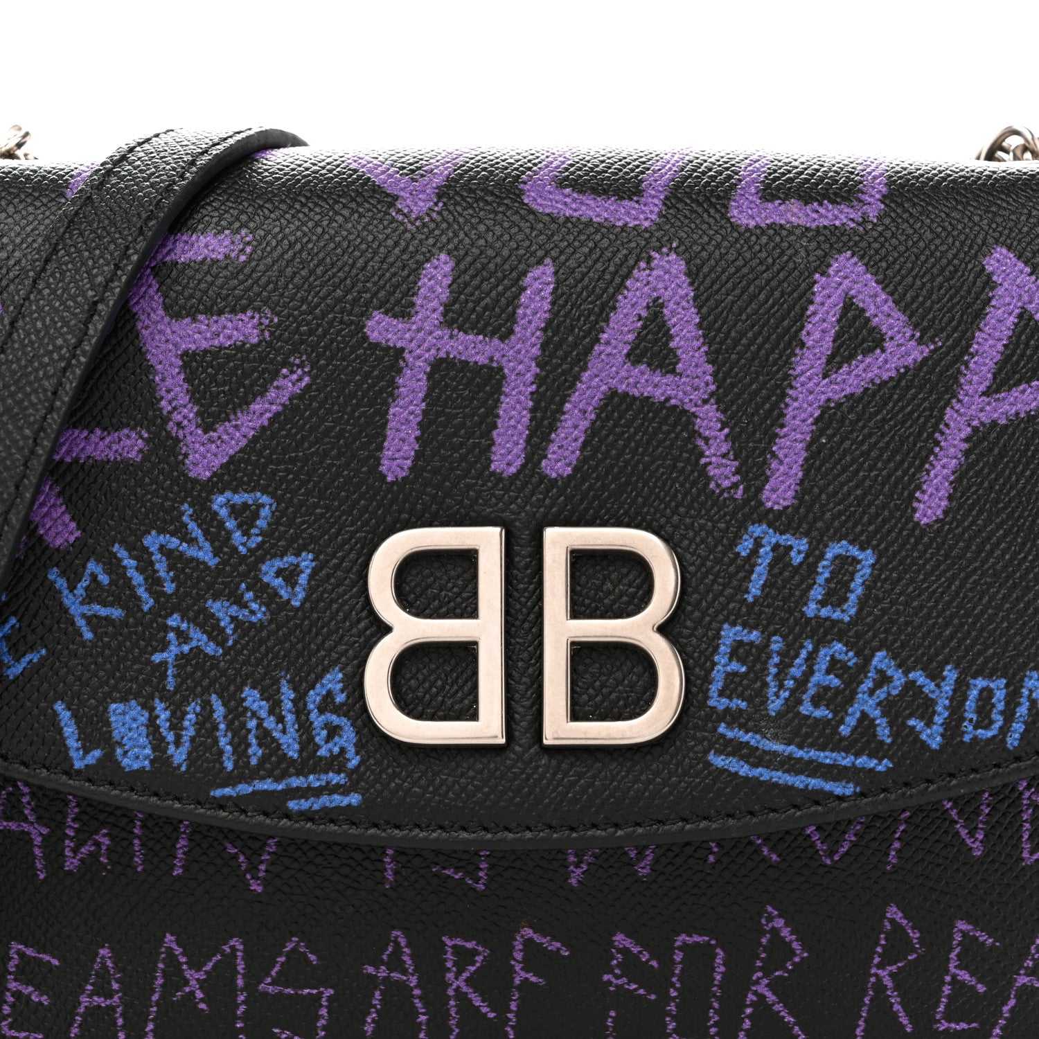 BLACK PURPLE 3WAY バッグ 　チャーム付　balenciaga Balenciaga Grained Calfskin Graffiti BB Chain Wallet Black Bleu
