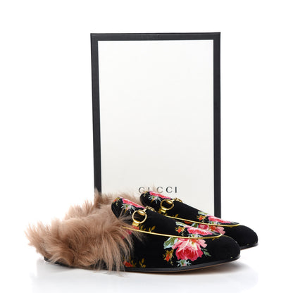 Gucci Velvet Fur Floral Womens Princetown Slippers 39.5 Black 8 of 8