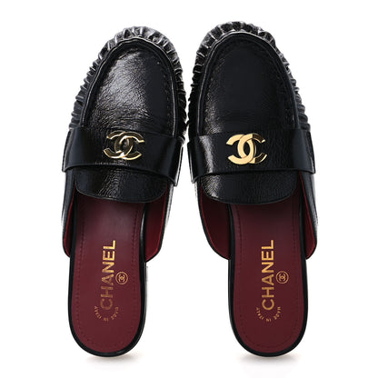 Chanel Shiny Crumpled Lambskin CC Mules 40 Black 2 of 10