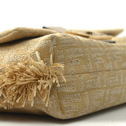 Fendi Fabric Jacquard Raffia Straw Fringe Medium Mamma Baguette Beige 9 of 10