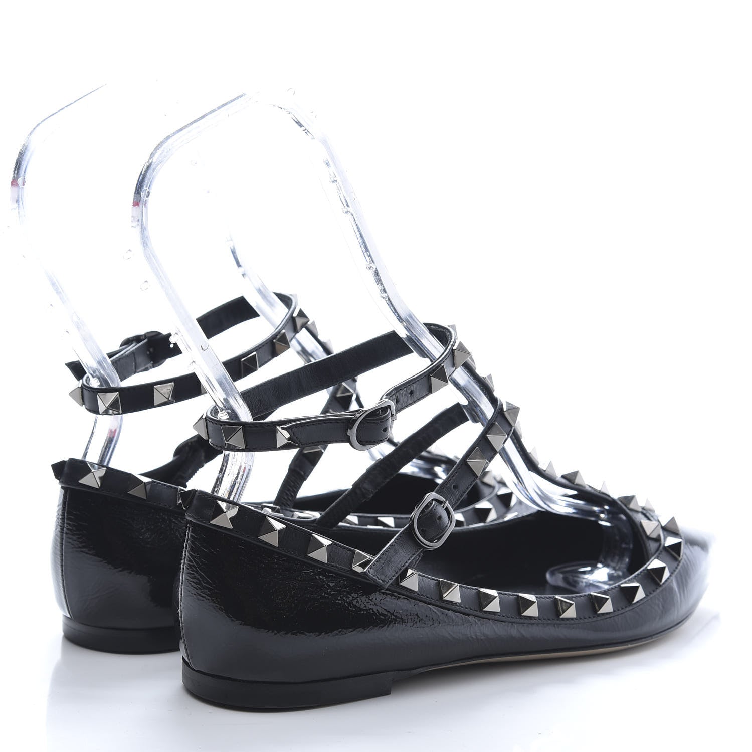 Valentino Garavani Patent Rockstud Cage Ballerina Flats 37.5 Black 4 of 9