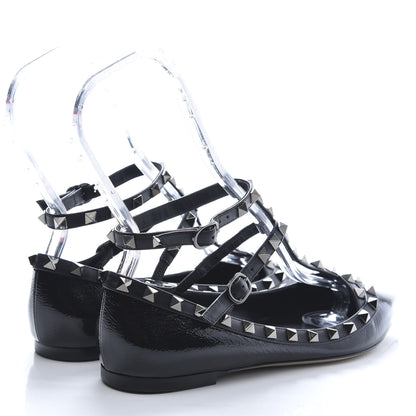 Valentino Garavani Patent Rockstud Cage Ballerina Flats 37.5 Black 4 of 9
